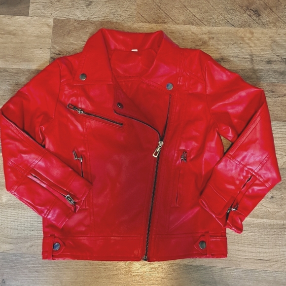 Other - Girls bright red faux leather jacket  size 140 (size 7/8)